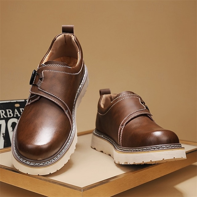 Men's Brown Casual Work Shoes – Durable Non-Slip Sole, Easy Twist Lock Closure, Comfortable Low-Top Design for Daily Wear, Office, and Outdoor Activities