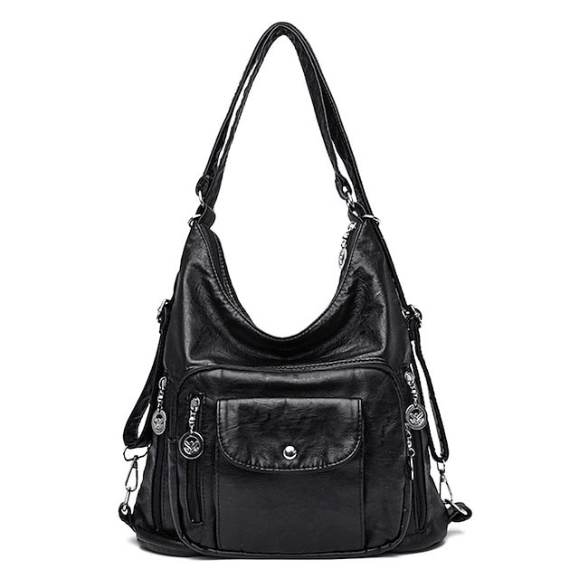 Women's Vintage-Style Brown Faux Leather Hobo Bag - Multi-Pocket Shoulder Bag for Everyday Use