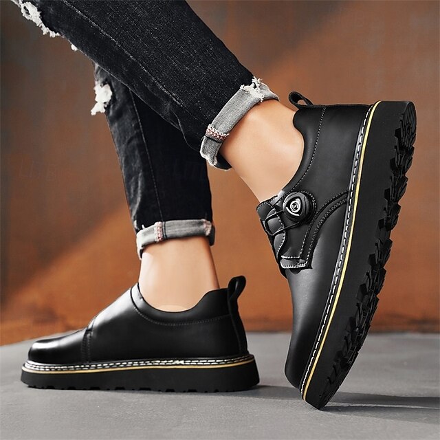 Men's Brown Casual Work Shoes – Durable Non-Slip Sole, Easy Twist Lock Closure, Comfortable Low-Top Design for Daily Wear, Office, and Outdoor Activities