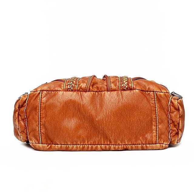 Women's Vintage Brown Leather Shoulder Bag - Stylish Multi-Pocket Handbag with Braided Detail and Zipper Accents for Everyday Use and Travel