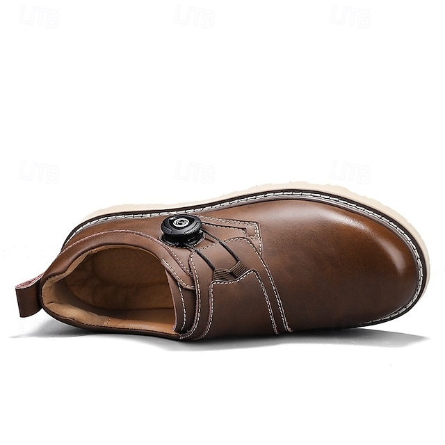 Men's Brown Casual Work Shoes – Durable Non-Slip Sole, Easy Twist Lock Closure, Comfortable Low-Top Design for Daily Wear, Office, and Outdoor Activities