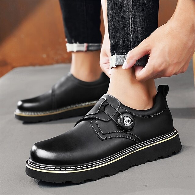Men's Brown Casual Work Shoes – Durable Non-Slip Sole, Easy Twist Lock Closure, Comfortable Low-Top Design for Daily Wear, Office, and Outdoor Activities