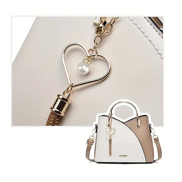 Women's Navy Blue and Pink Handbag with Heart Tassel Charm – Elegant Faux Leather Crossbody and Tote Bag for Everyday Use