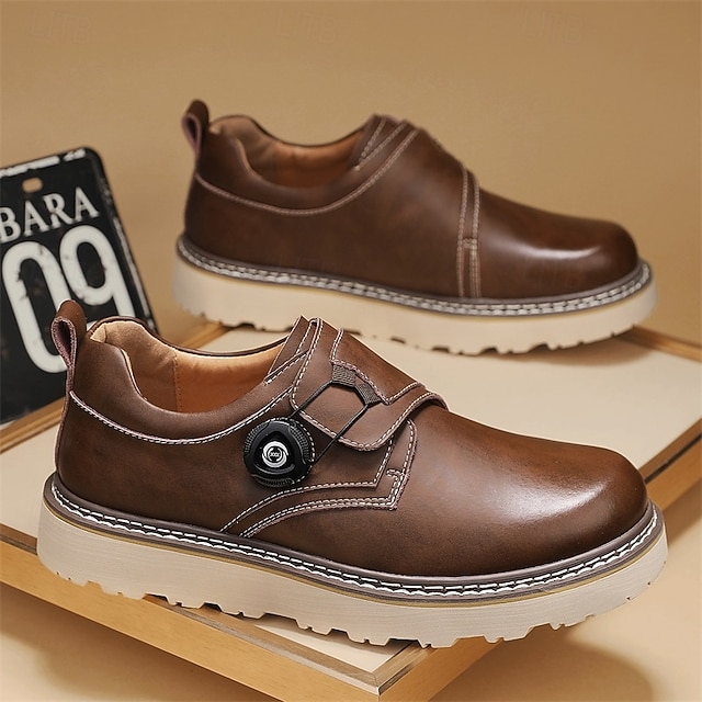 Men's Brown Casual Work Shoes – Durable Non-Slip Sole, Easy Twist Lock Closure, Comfortable Low-Top Design for Daily Wear, Office, and Outdoor Activities