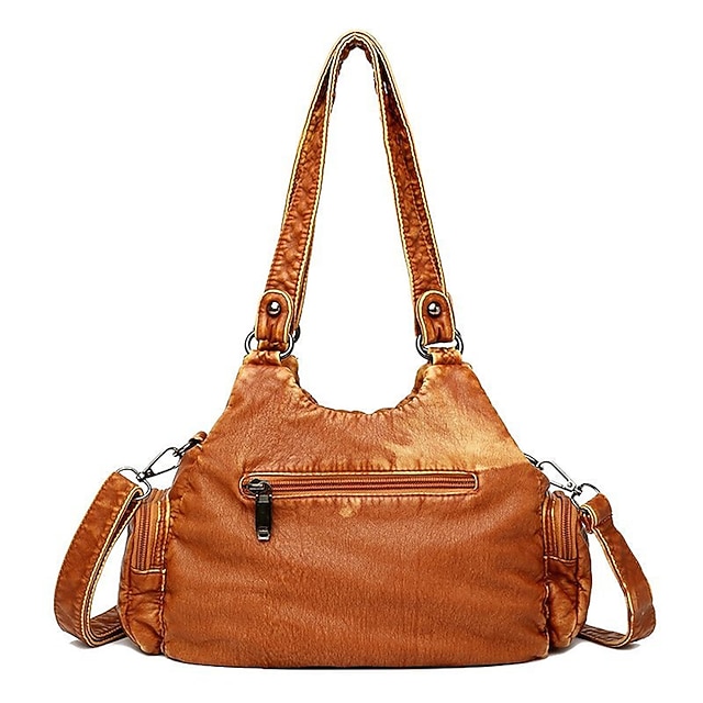 Women's Vintage Brown Leather Shoulder Bag - Stylish Multi-Pocket Handbag with Braided Detail and Zipper Accents for Everyday Use and Travel