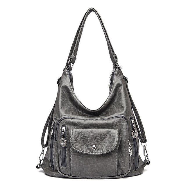 Women's Vintage-Style Brown Faux Leather Hobo Bag - Multi-Pocket Shoulder Bag for Everyday Use