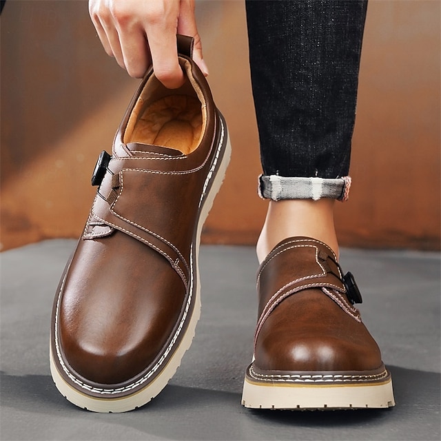 Men's Brown Casual Work Shoes – Durable Non-Slip Sole, Easy Twist Lock Closure, Comfortable Low-Top Design for Daily Wear, Office, and Outdoor Activities