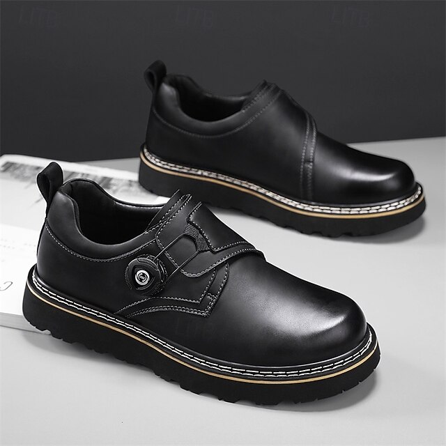 Men's Brown Casual Work Shoes – Durable Non-Slip Sole, Easy Twist Lock Closure, Comfortable Low-Top Design for Daily Wear, Office, and Outdoor Activities