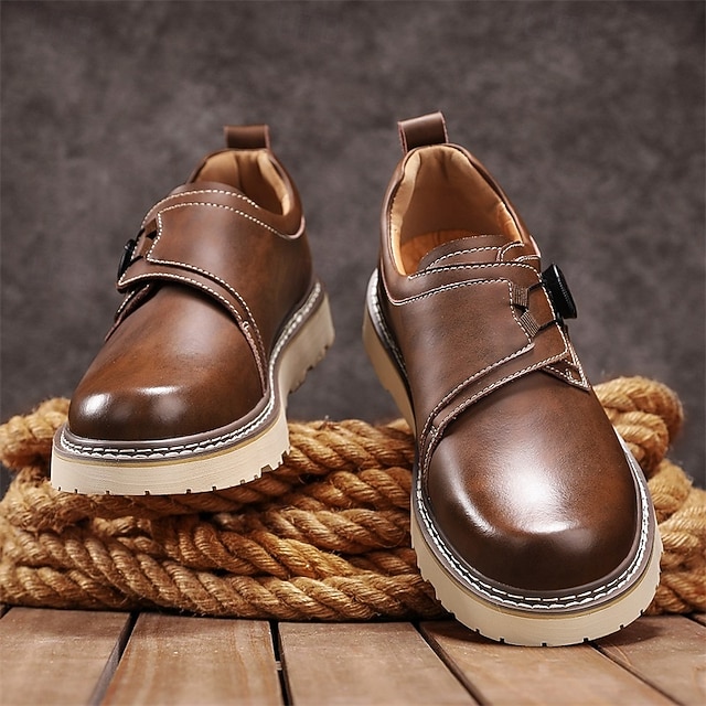 Men's Brown Casual Work Shoes – Durable Non-Slip Sole, Easy Twist Lock Closure, Comfortable Low-Top Design for Daily Wear, Office, and Outdoor Activities
