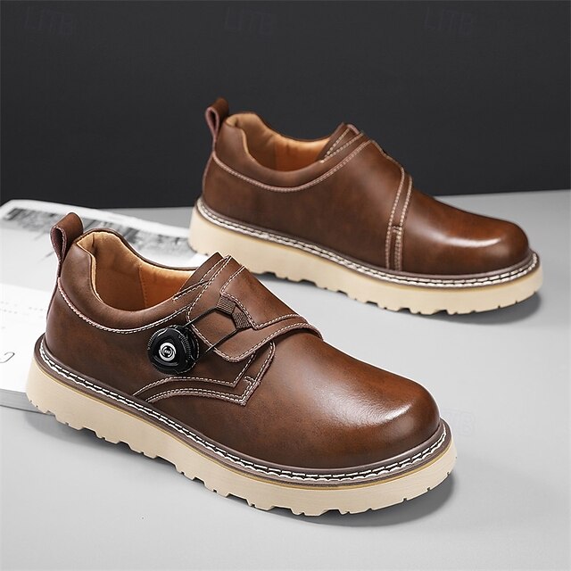 Men's Brown Casual Work Shoes – Durable Non-Slip Sole, Easy Twist Lock Closure, Comfortable Low-Top Design for Daily Wear, Office, and Outdoor Activities