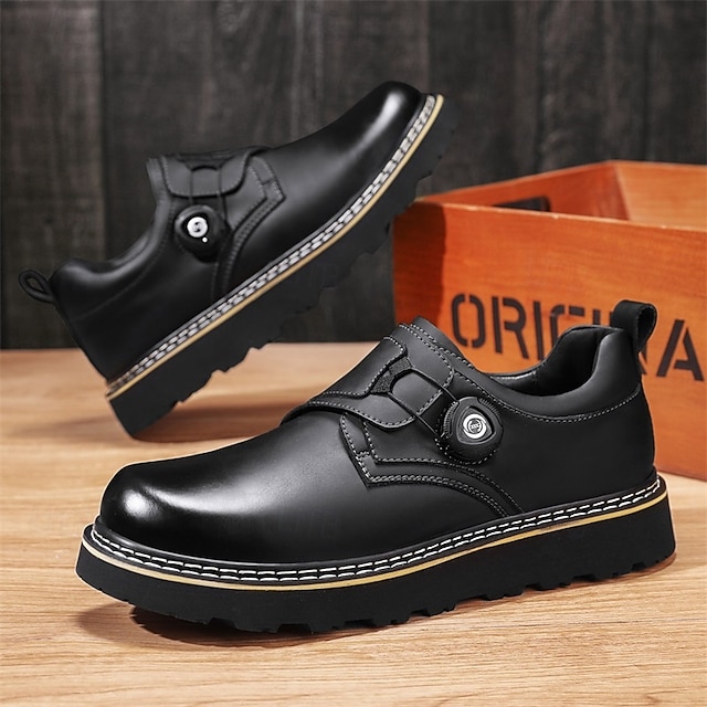 Men's Brown Casual Work Shoes – Durable Non-Slip Sole, Easy Twist Lock Closure, Comfortable Low-Top Design for Daily Wear, Office, and Outdoor Activities