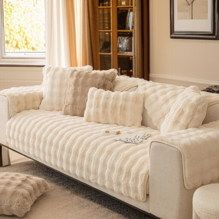 Close-up of soft and warm winter cushion cover fabric