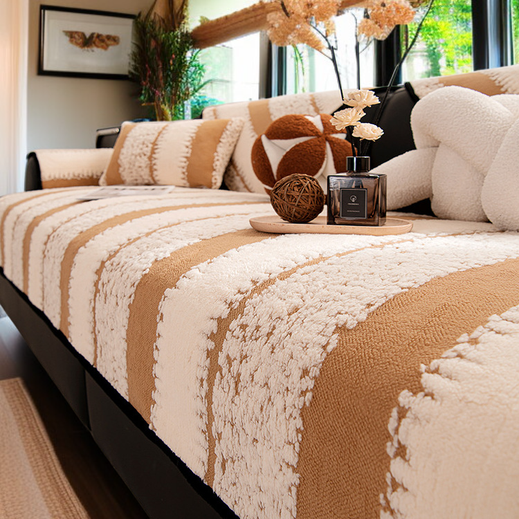 Plush anti-slip sofa cover in living room setting