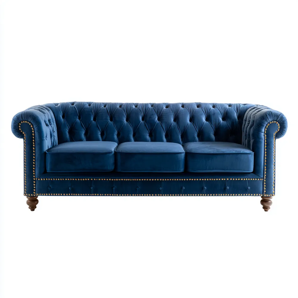 Canapé 3 places Velours Bleu – Design Classique 200x85x75 cm