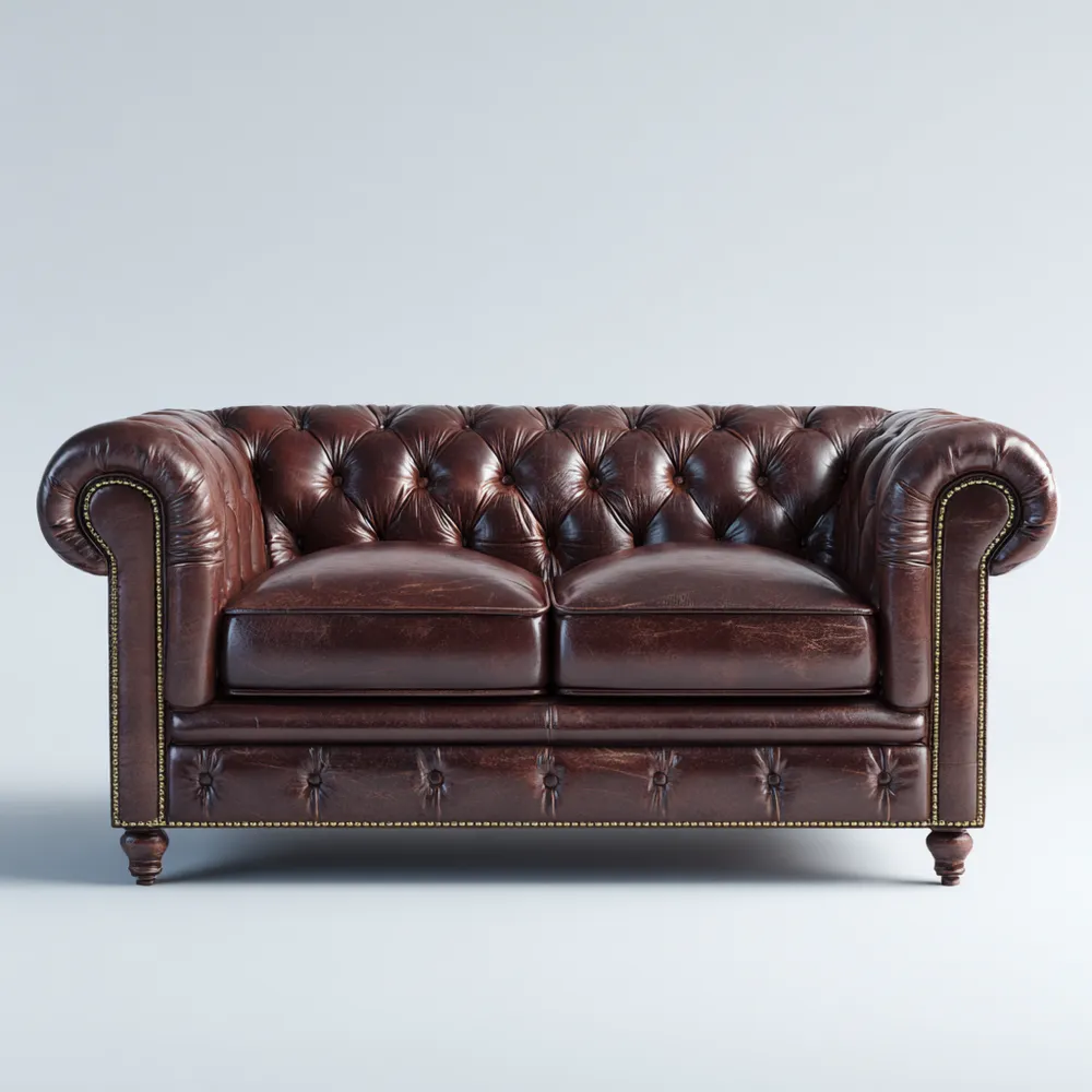 Canapé 2 places en cuir classique - Brun - 150x80x75 cm