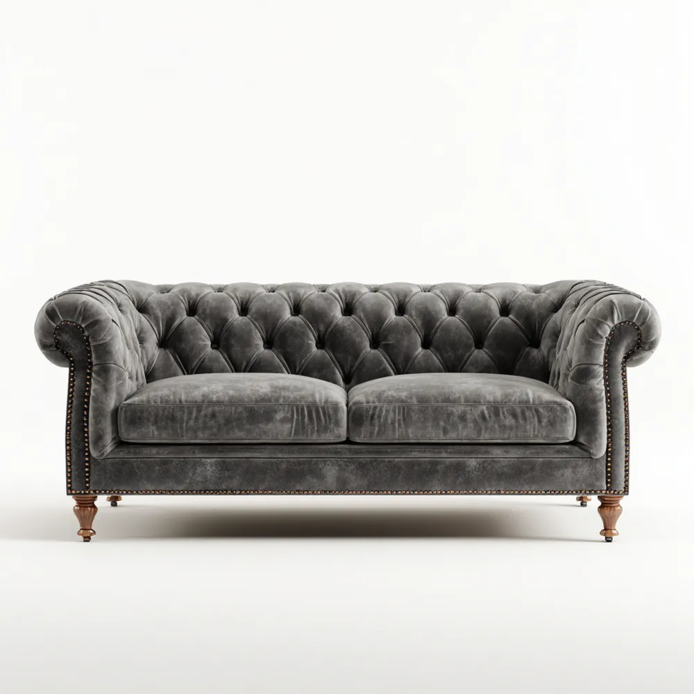 Canapé 2 places Velours 150x80x85 cm - Gris - Design Classique