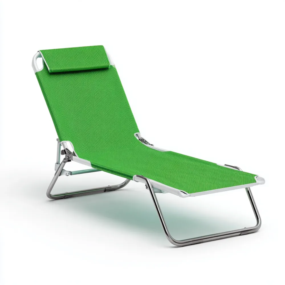 Chaise longue de jardin pliable 190x60x30 cm en métal et tissu - Vert - Design pratique