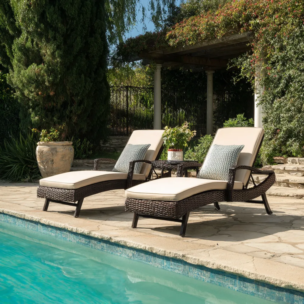 Chaise longue de jardin en résine tressée 195x65x34 cm Beige - Design contemporain