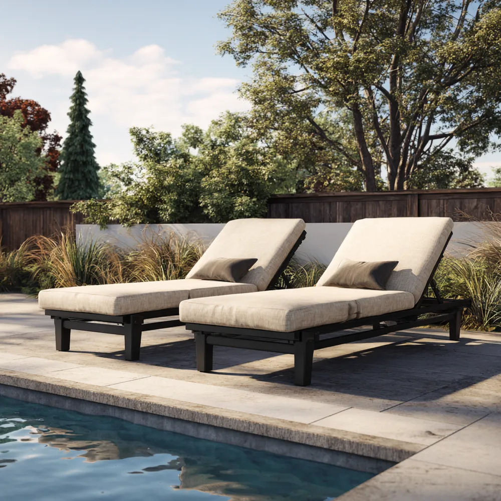 Chaise longue de jardin aluminium 200x65x35 cm – Beige – Design moderne