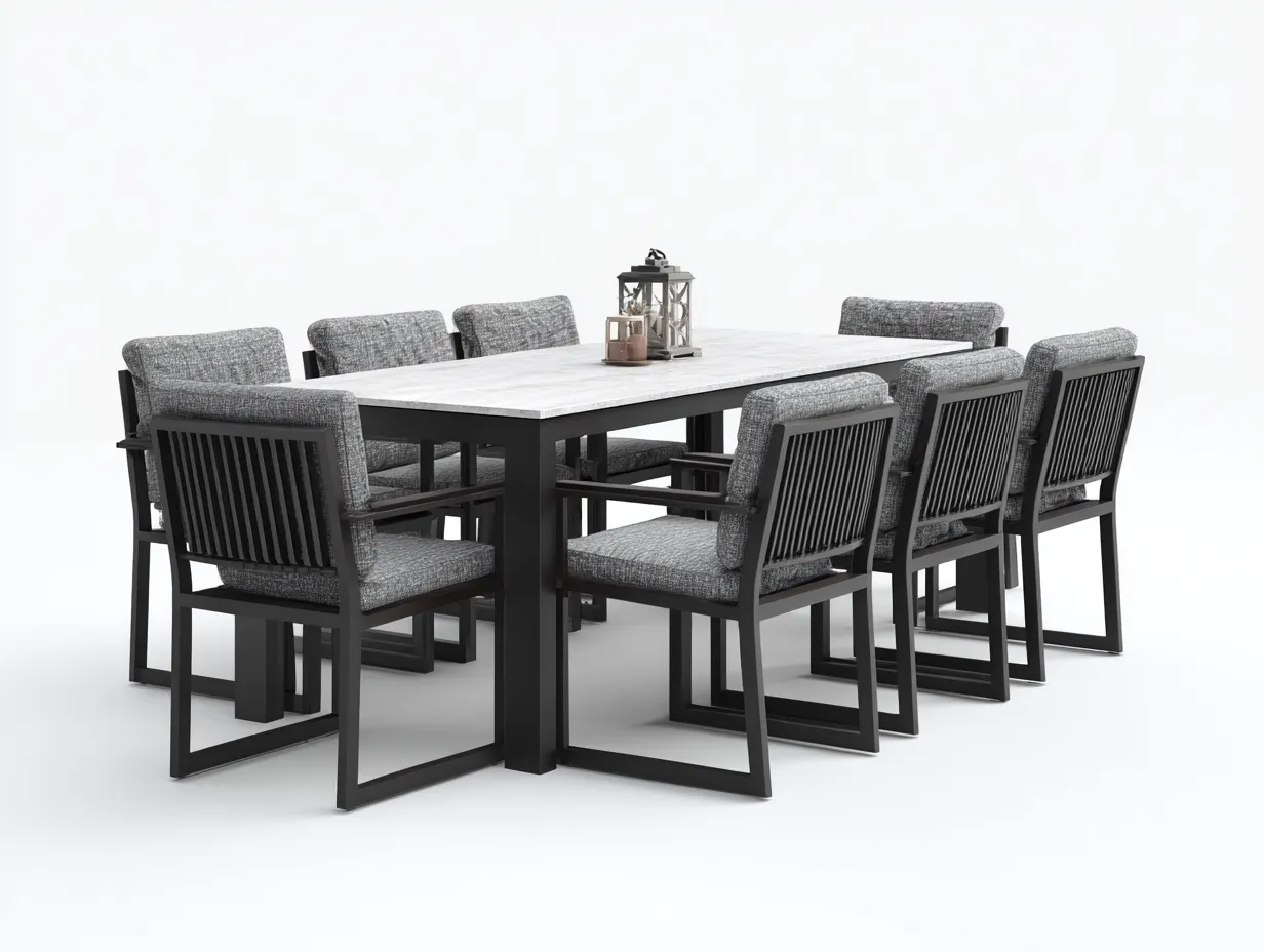 Set da pranzo da esterno-metallo-pietra sinterizzata-220x100x75 cm-Nero-Grigio-design contemporaneo-Loftgetbay