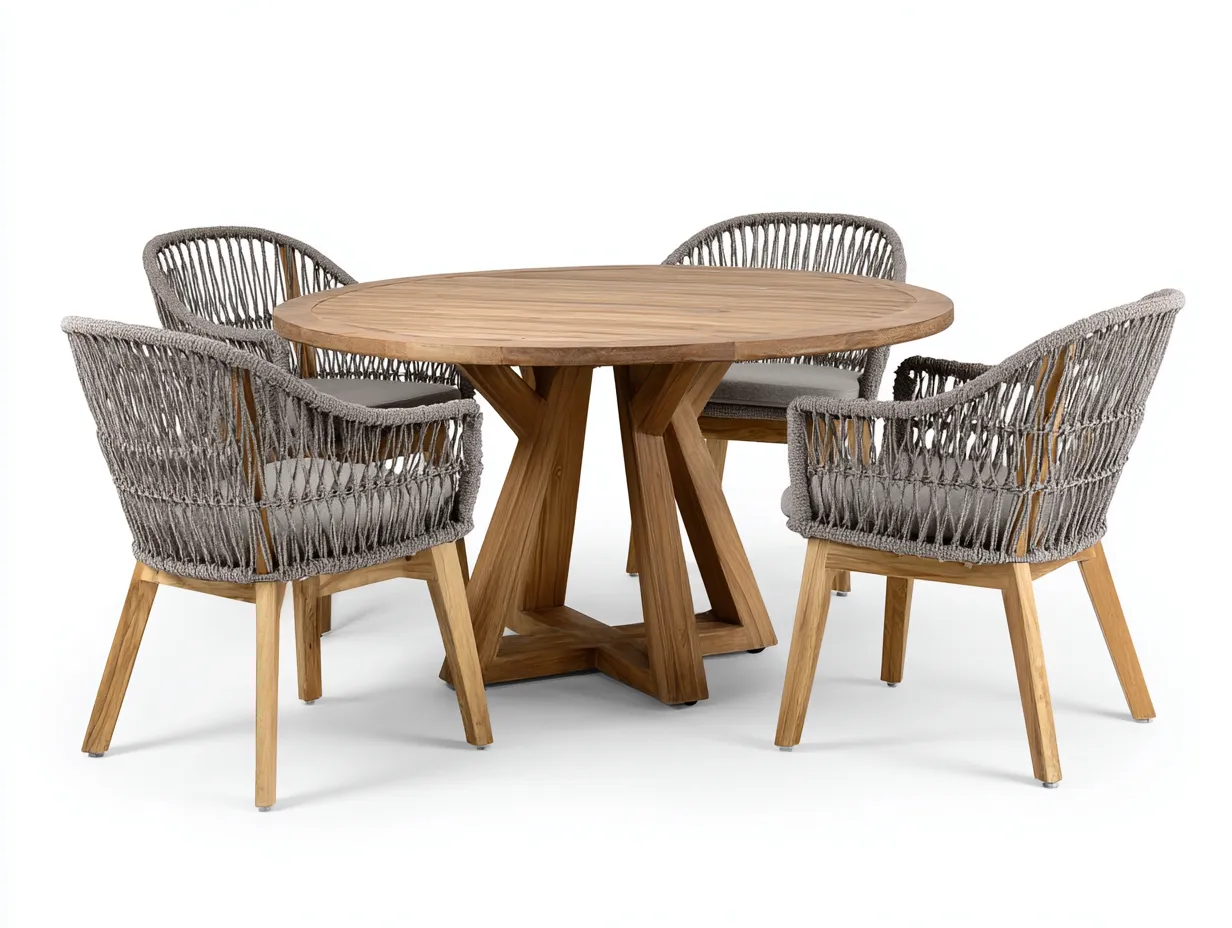 Set da pranzo da esterno-legno-rattan sintetico-130x130x75 cm-Naturale-Grigio-design moderno-Loftgetbay