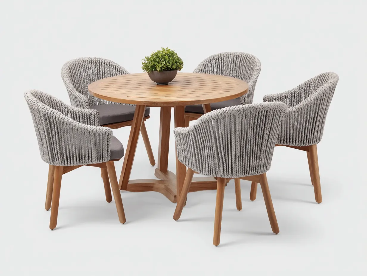 Set da pranzo da esterno-legno-rattan sintetico-125x125x75 cm-Naturale-Grigio-design moderno-Loftgetbay