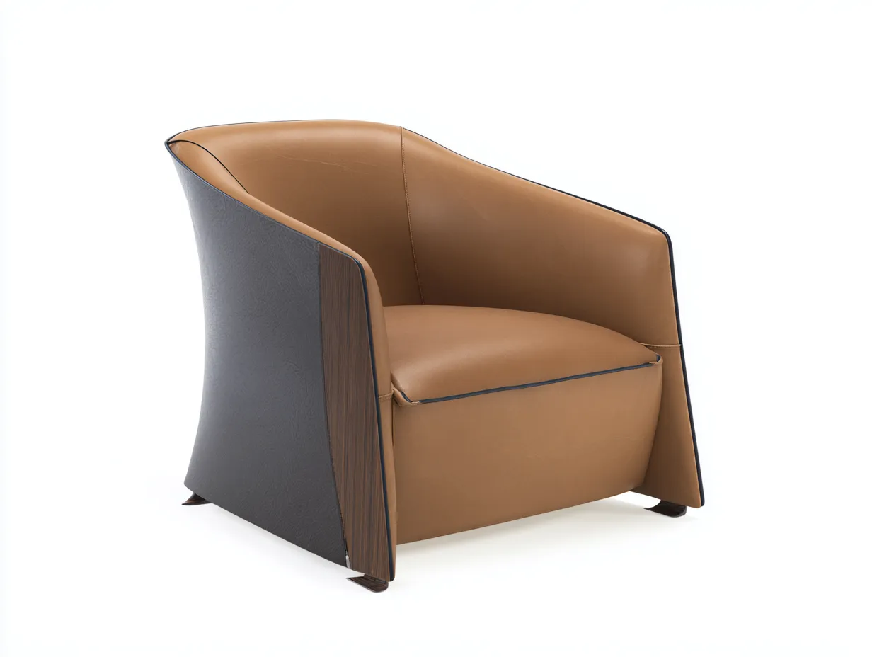 Sillón de piel-Piel natural-Madera-82x76x80 cm-Marrón claro/Gris oscuro-Estilo moderno para salón-Casauploft