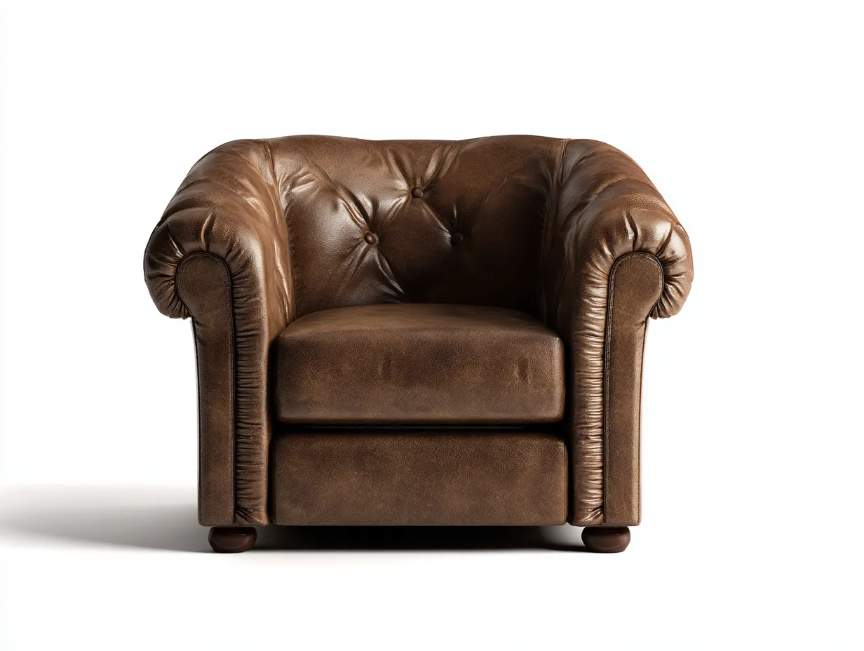 Sillón de piel-Piel natural-90x85x78 cm-Marrón-Estilo clásico acolchado para salón-Casauploft