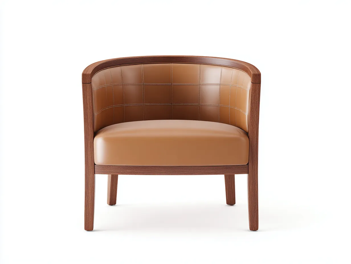 Sillón de piel-Piel natural-Madera-80x75x78 cm-Marrón caramelo-Estilo moderno para salón-Casauploft