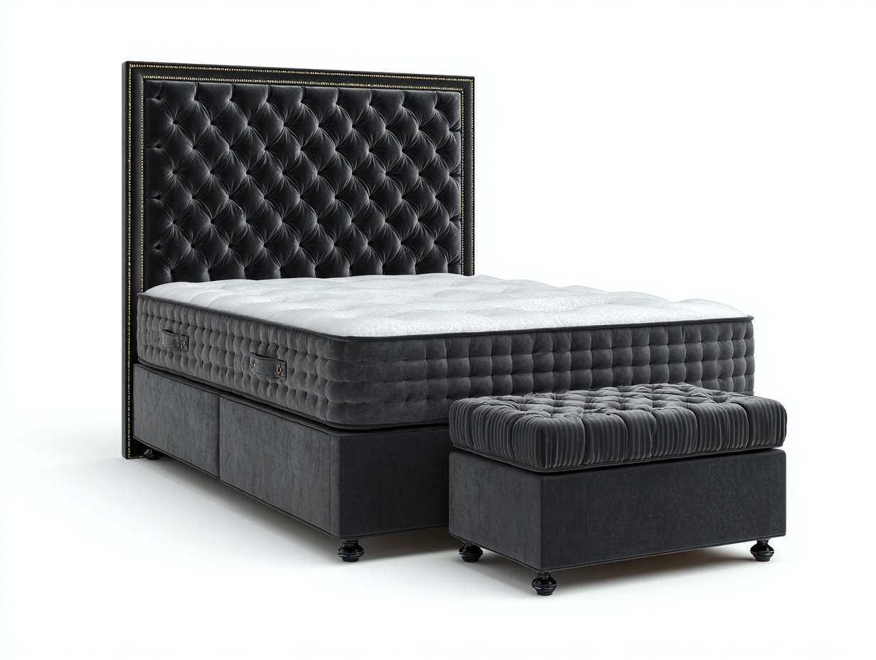 Camas dobles-terciopelo-madera-200x180x130 cm-Negro-estilo lujoso-Casauploft