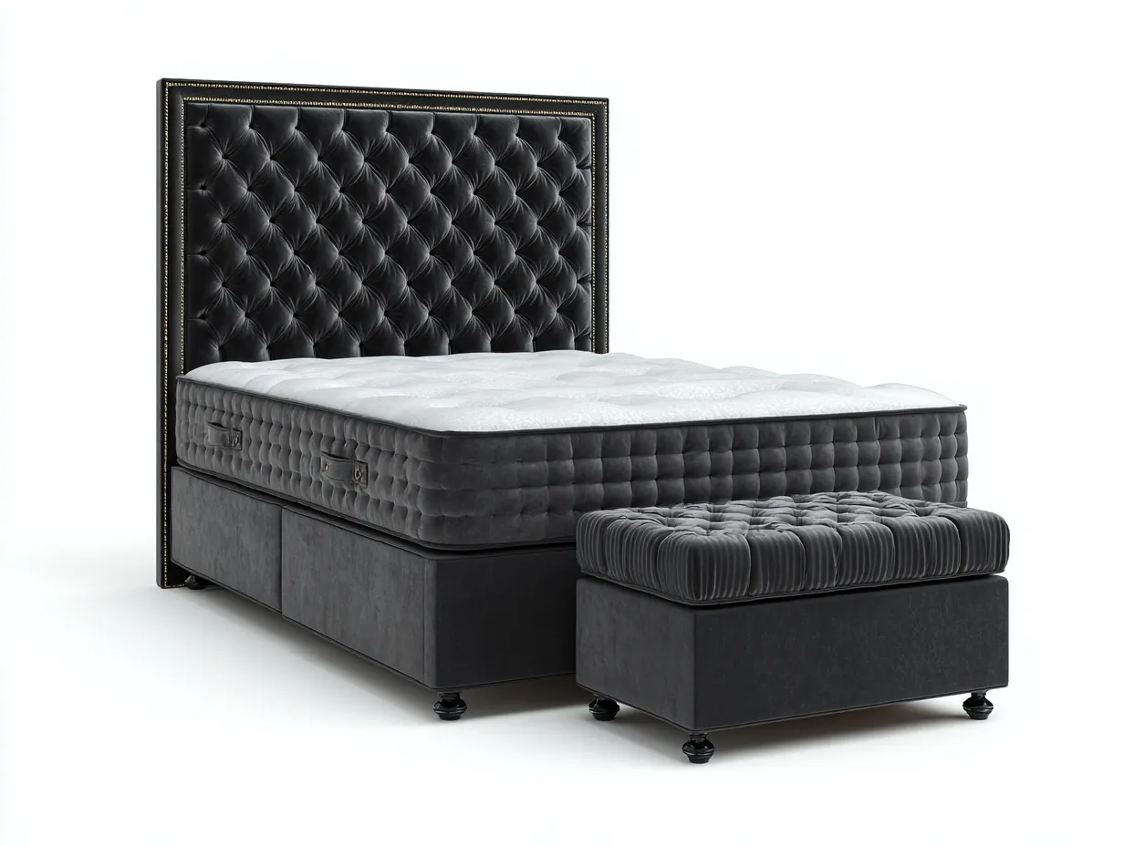 Camas dobles-terciopelo-madera-200x180x130 cm-Negro-estilo lujoso-Casauploft