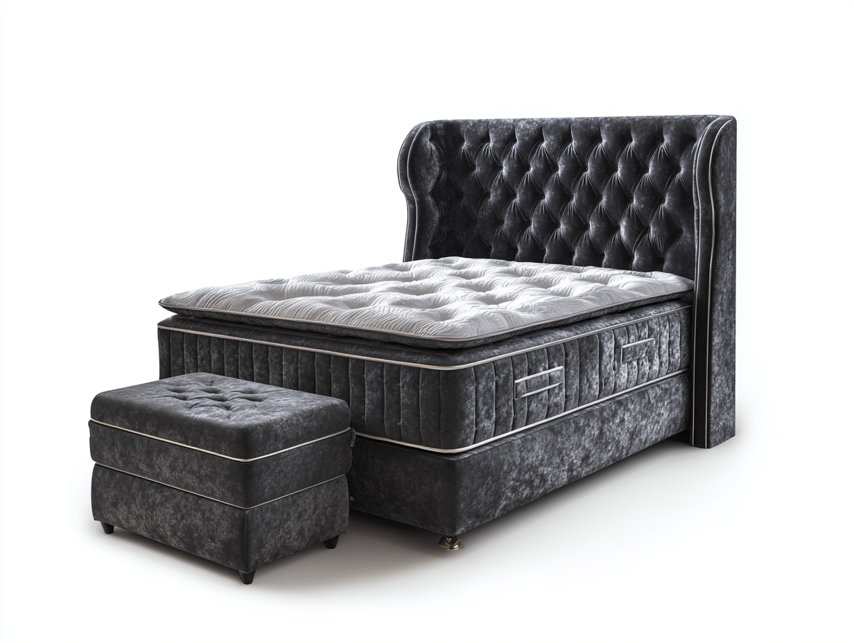 Camas dobles-terciopelo-madera-200x160x125 cm-Gris oscuro-estilo elegante-Casauploft