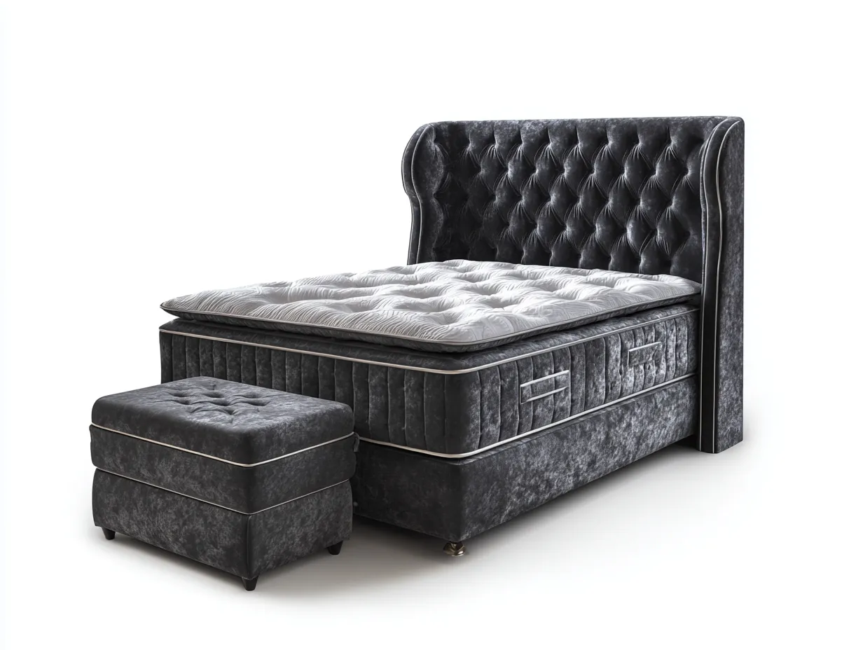 Camas dobles-terciopelo-madera-200x160x125 cm-Gris oscuro-estilo elegante-Casauploft