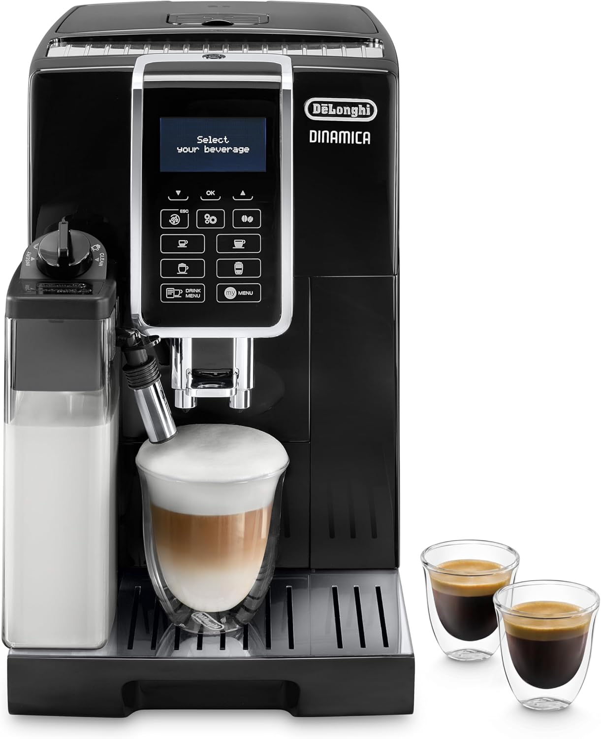 Kaffeevollautomat mit LatteCrema Milchsystem für Espresso Cappuccino und Kaffee 1.8 L Schwarz - Digitaldisplay - 2 Tassen Funktion - Wasserfilter - One Touch Zubereitung-Pineuppad