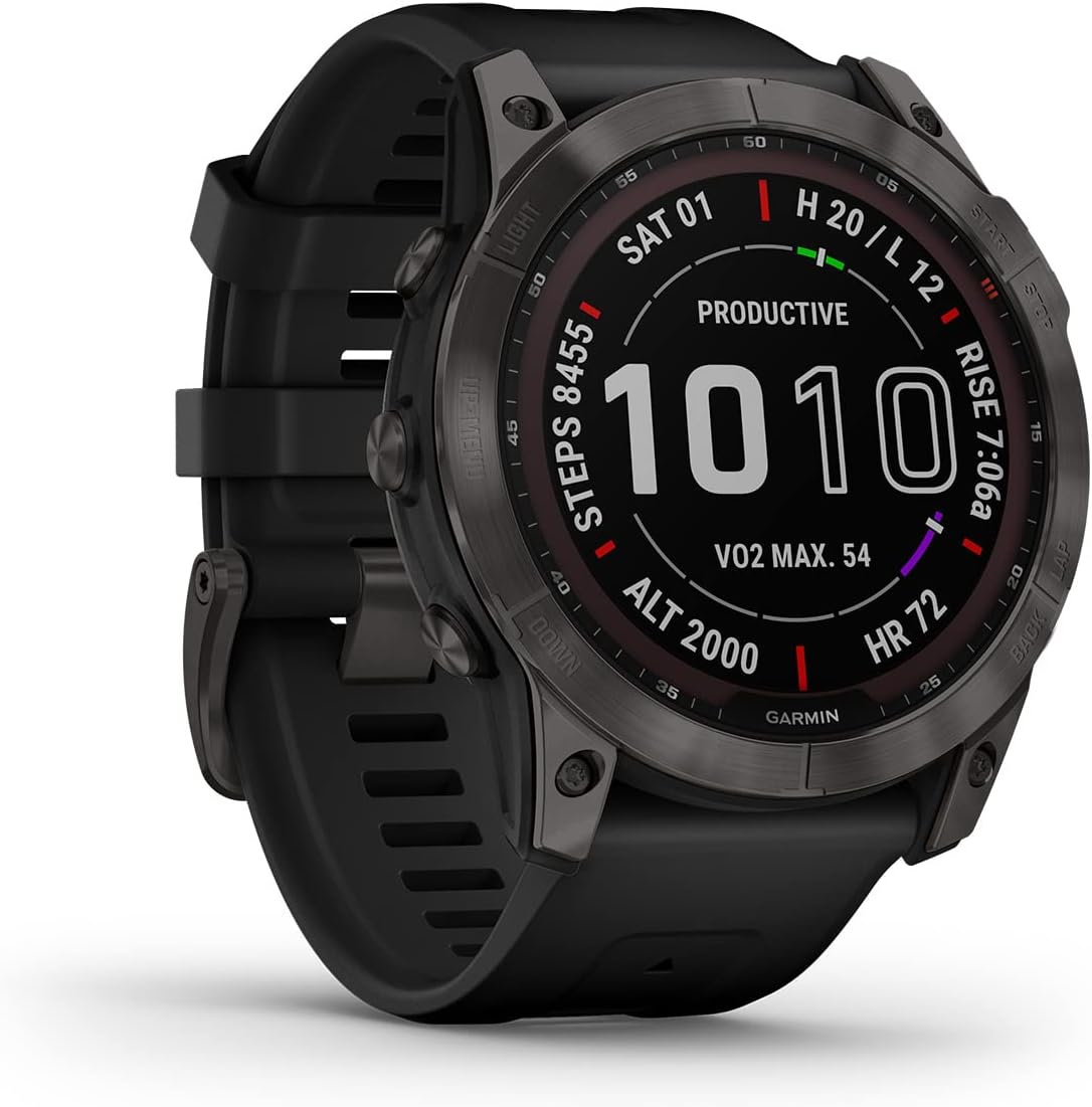 Garmin Fenix 7X Sapphire Solar GPS Smartwatch Carbon Grey DLC Titan Outdoor Multisportuhr mit Bluetooth integriertem GPS und Solarladefunktion-Pineuppad