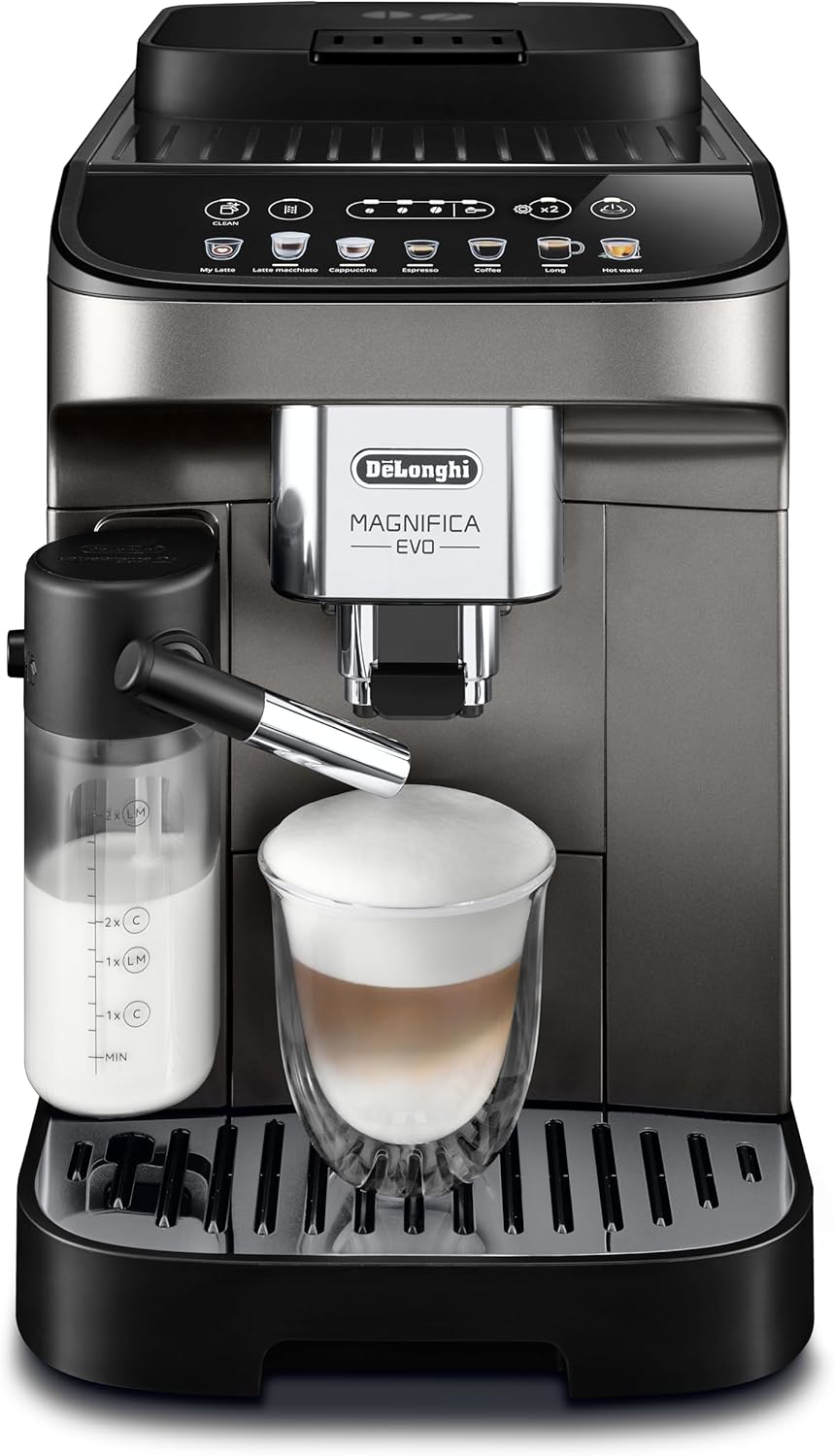 Kaffeevollautomat Bean to Cup mit Milchaufschäumer und Mahlwerk 1.8 L Titan Schwarz - 7 Rezepte - Soft Touch Farbdisplay - Kompaktes Design - 44 x 24 x 36 cm-Pineuppad