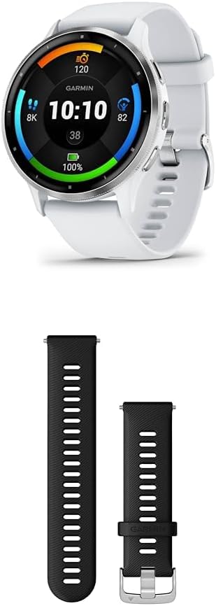Garmin Venu 3 GPS Fitness Smartwatch Whitestone Zilver mit Bluetooth Telefonie Sprachassistenz integriertem GPS Quick Release Band-Pineuppad