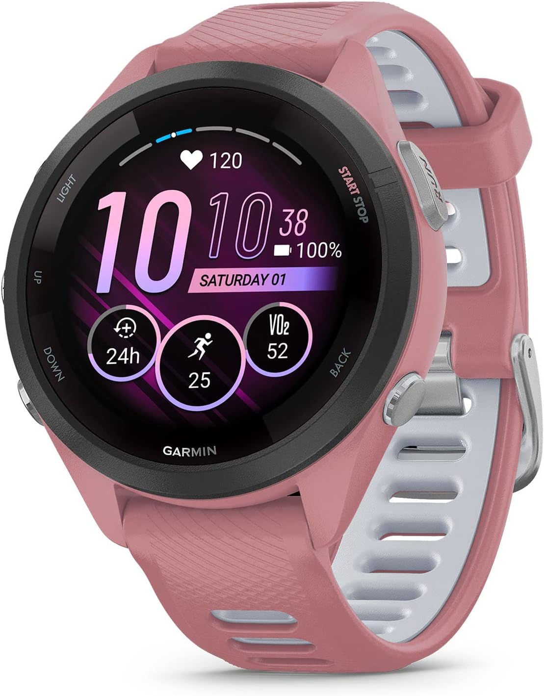 Garmin Forerunner 265S Running Smartwatch 42 mm hellrosa pudergrau Fitnessuhr mit Bluetooth E-Mail Funktion und GPS Verbindung-Pineuppad