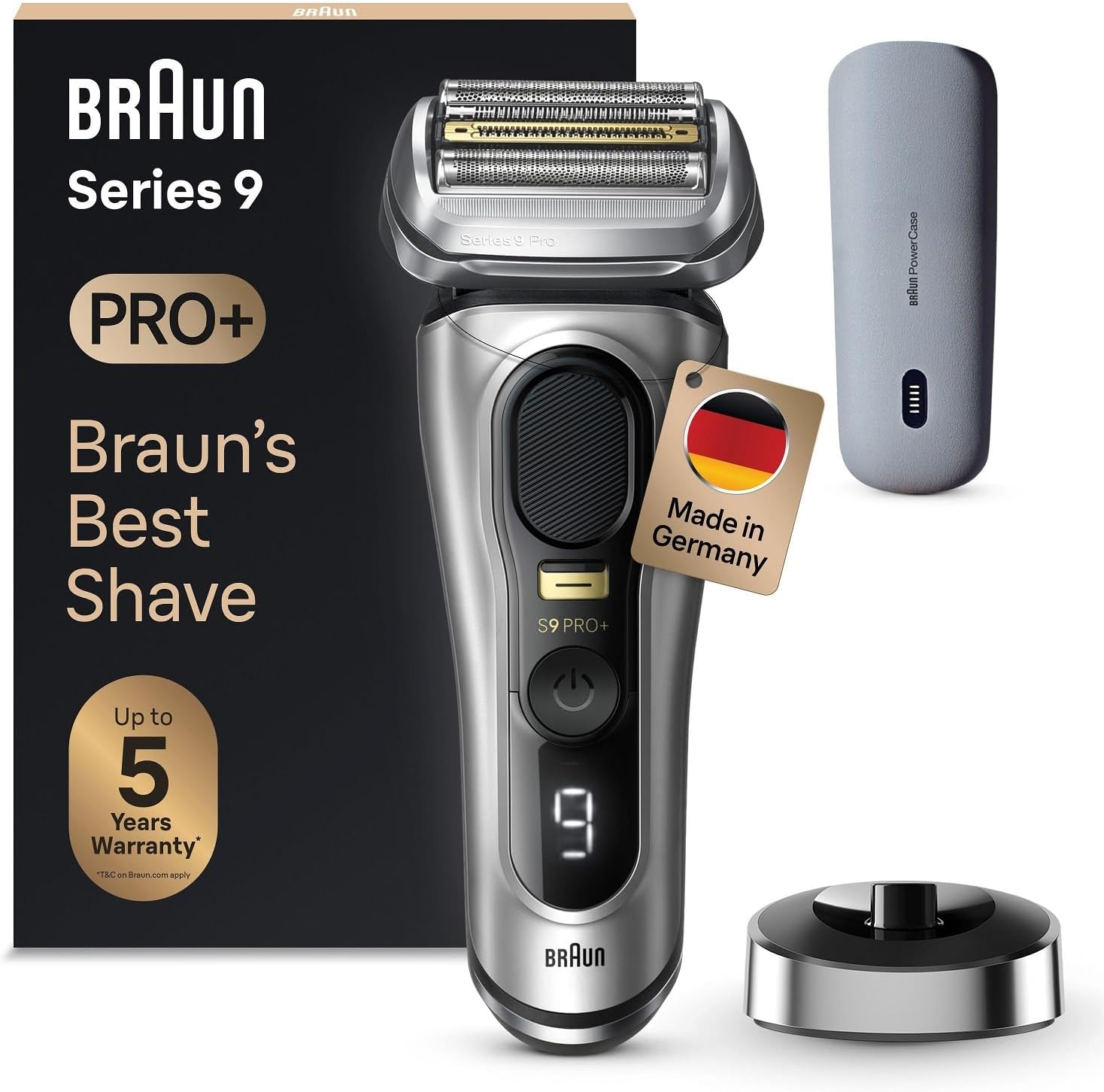 Braun Series 9 Pro Elektrischer Rasierer Herren mit 5 Pro Rasierelementen Precision ProTrimmer PowerCase Ladeetui Wet und Dry Modell 9527s silber-Pineuppad