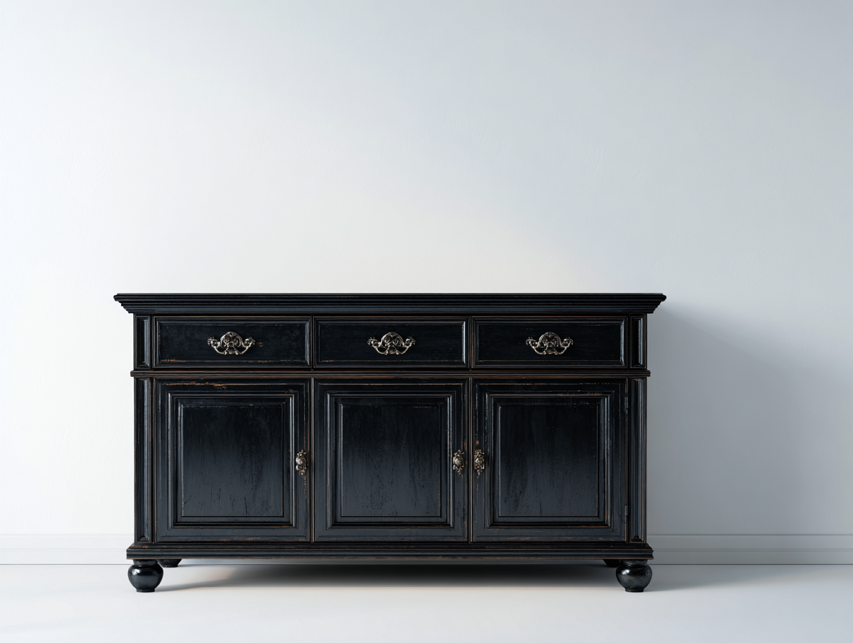 Dielenschrank Holz 160x40x85 cm Schwarz für Flur - klassischer Landhausstil-Pineuppad