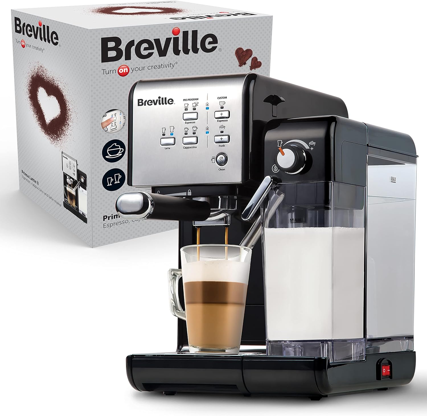 Breville Prima Latte II Espressomaschine 1,4 L – 15 Bar Pumpe – integrierter Milchaufschäumer – Silber VCF108X-Pineuppad