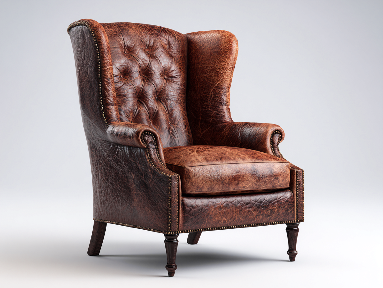 Ohrensessel Lederpolster mit Holzbeinen 92x88x108 cm - braun - fuer Wohnzimmer - klassisches Design-Pineuppad