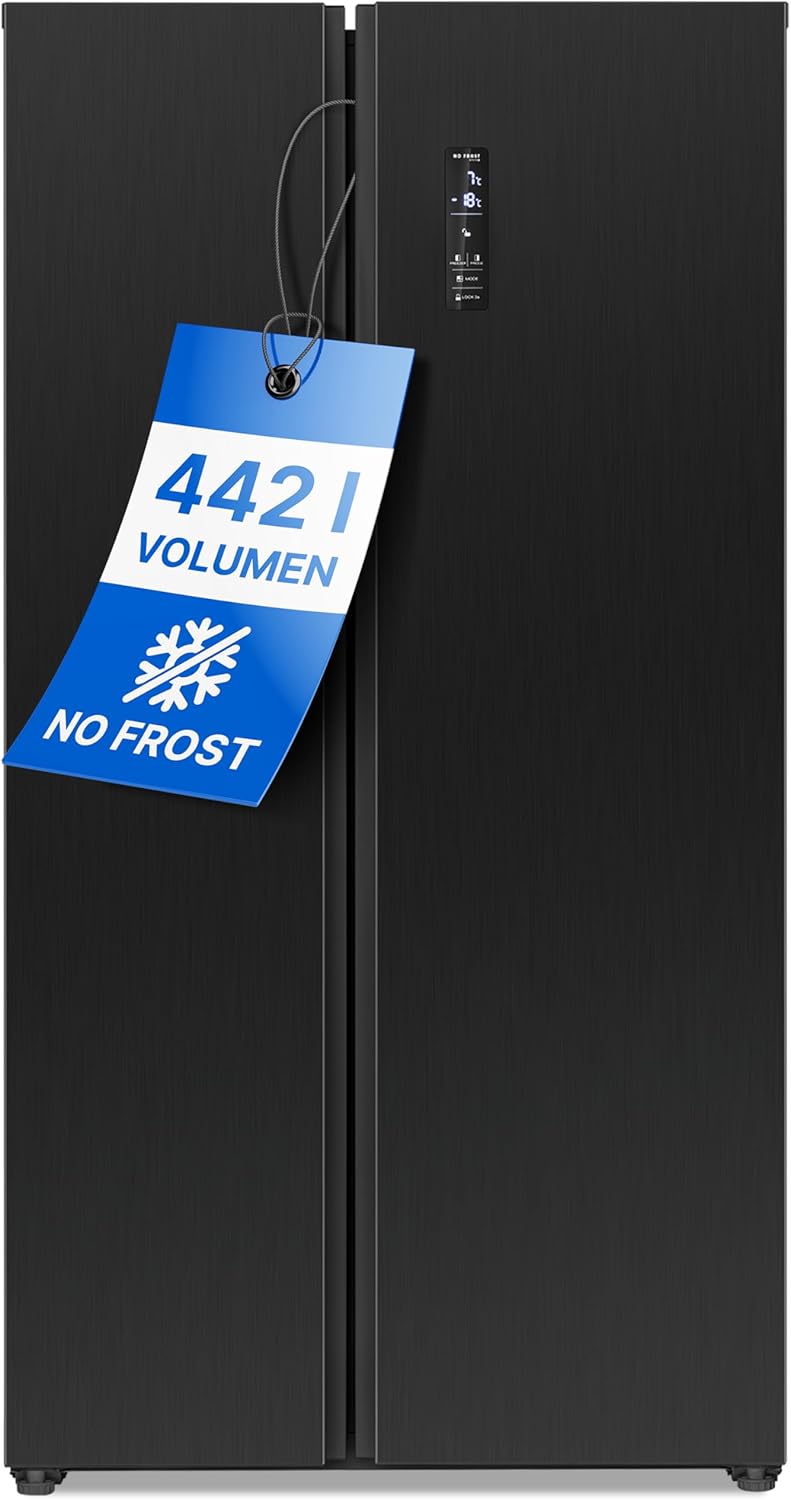 Bomann Side-by-Side Kühlgefrierkombination 442L Freistehend, No Frost, MultiAirflow Technologie, Kühlschrank mit Gefrierfach, Energieverbrauch 287 kWh/Jahr, SBS 7344 Black Inox, 177 cm-Pineuppad