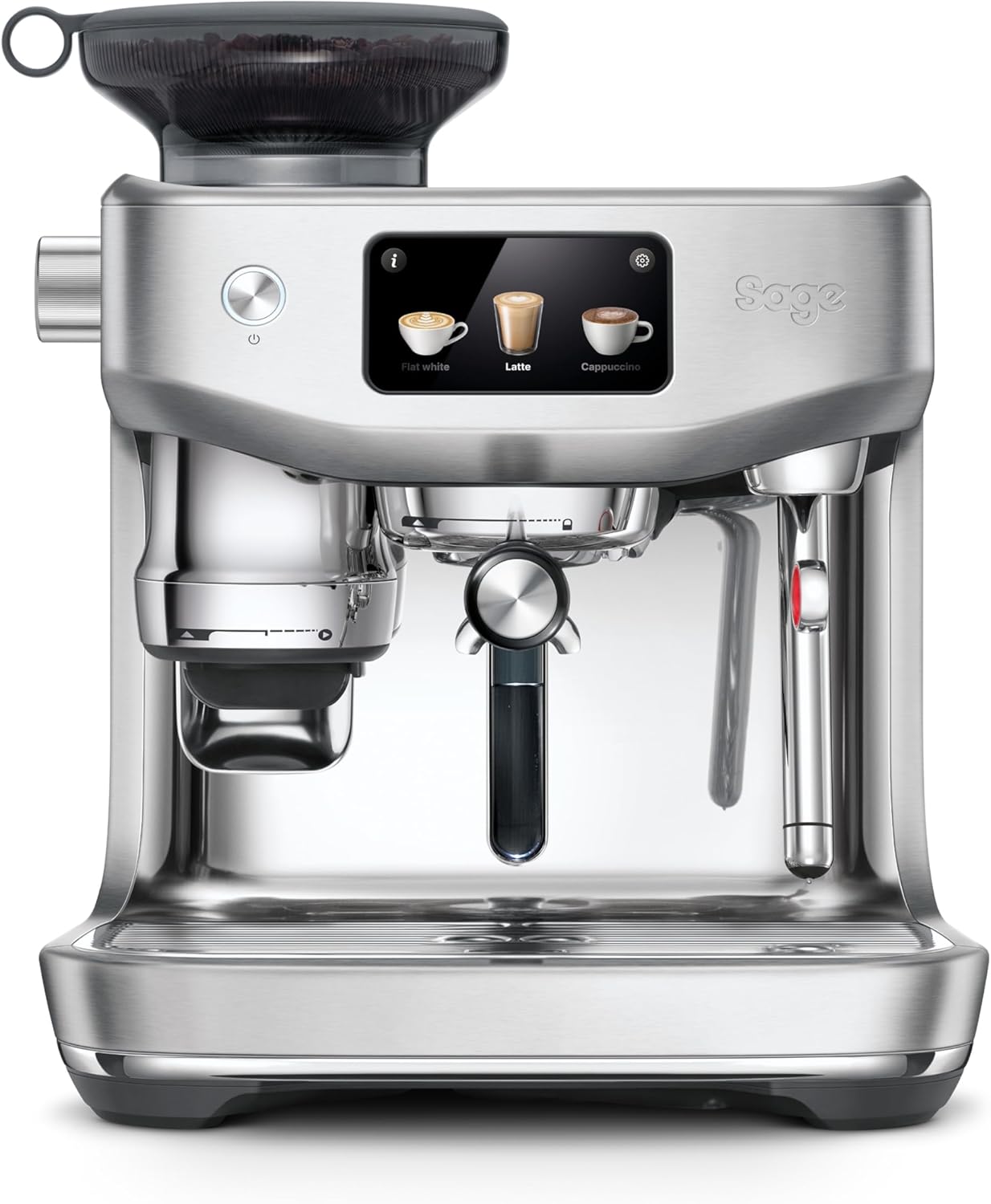 Siebträgermaschine Espressomaschine mit Mahlwerk 1600 W – Edelstahl – Kaffeemaschine mit Milchaufschäumer und 14 Voreinstellungen 45,7 x 45,5 x 50,8 cm-Pineuppad