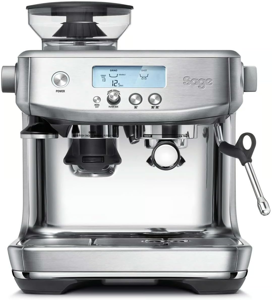 Sage Barista Pro SES878 Siebträgermaschine Espressomaschine Gebürsteter Edelstahl 2L Wassertank – Milchaufschäumer Präzise Espresso Extraktion 3 Sekunden Aufwärmzeit-Pineuppad