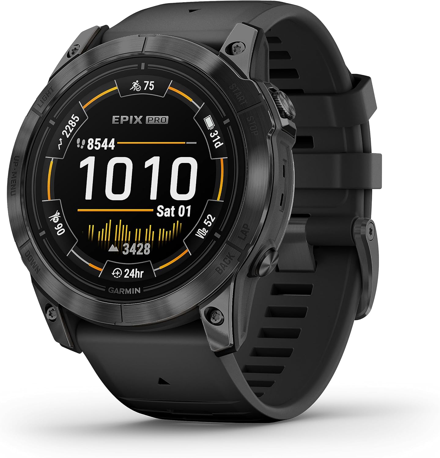 Garmin Epix Pro 51 mm Renewed Multisport GPS Smartwatch 1,4 Zoll AMOLED Display, Touch- und Tastenbedienung, TOPO Karten, 60 Sport Apps, Garmin Music, LED Taschenlampe, Gesundheitsüberwachung, Bluetooth, 32 GB Speicher-Pineuppad