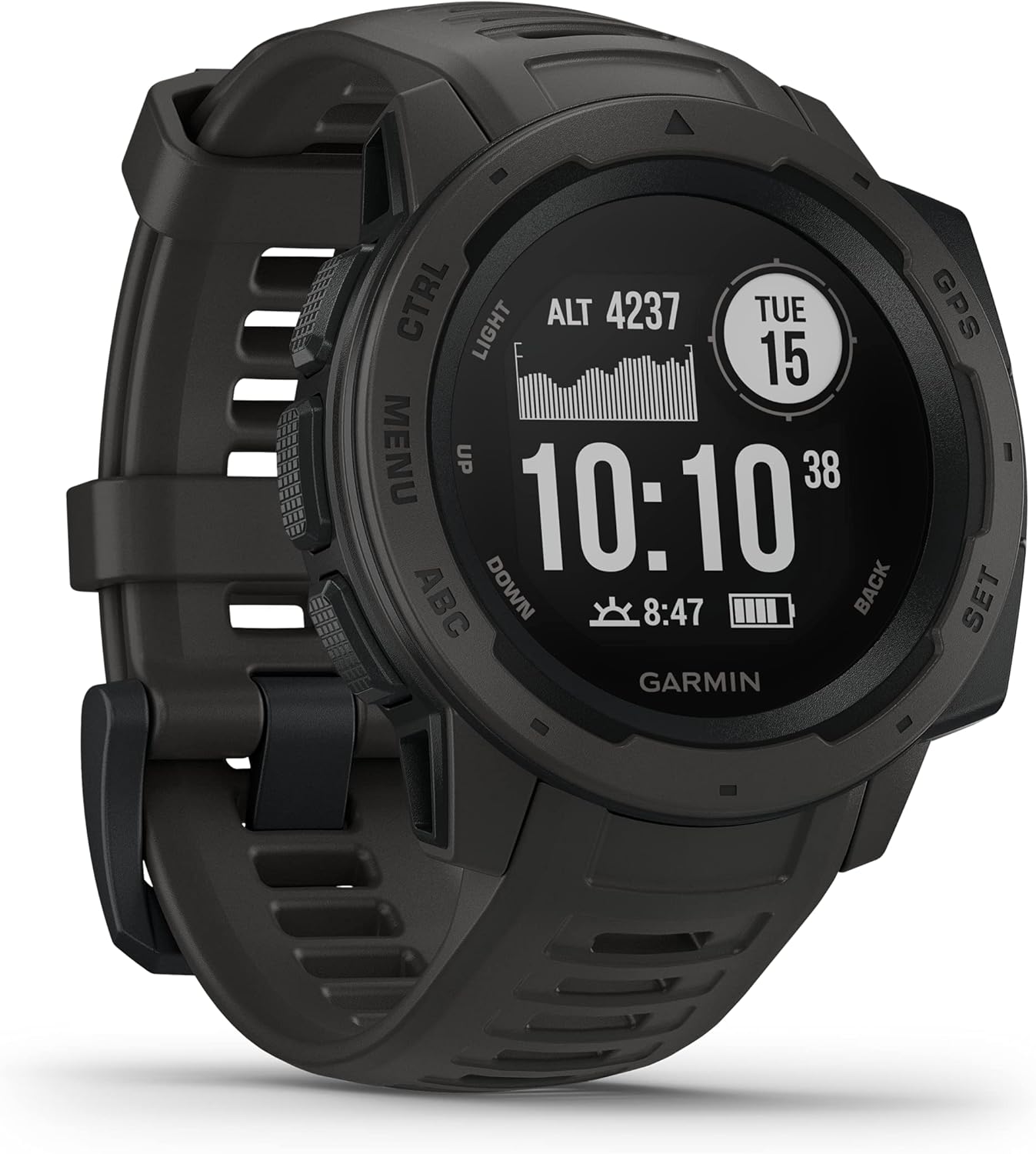 Garmin Instinct Renewed Wasserdichte GPS Smartwatch mit Sport- und Fitnessfunktionen, Herzfrequenzmessung, Fitness Tracker, Smartphone Benachrichtigungen, Bluetooth, integriertes GPS, Garmin OS-Pineuppad