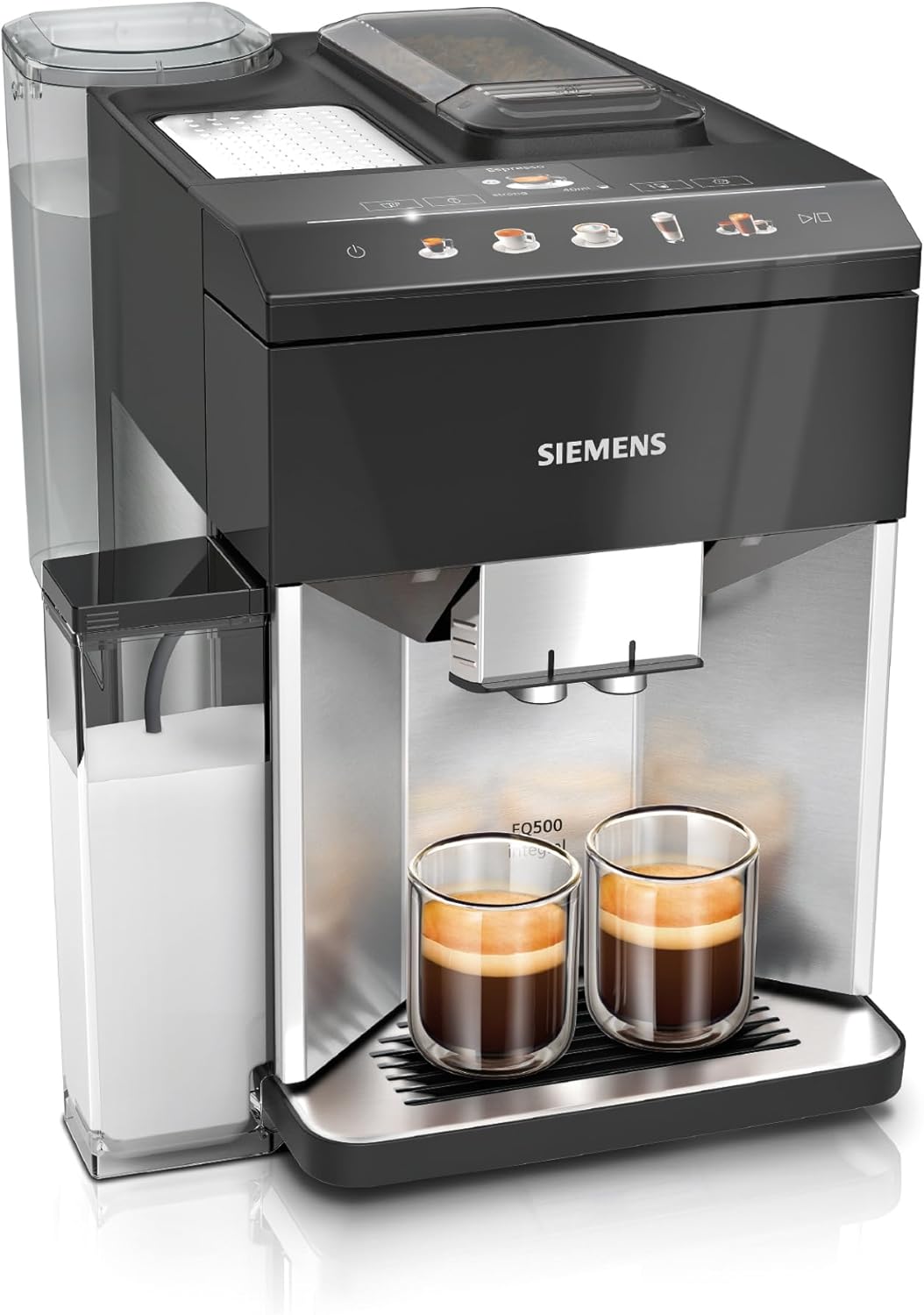 Siemens Kaffeevollautomat EQ500 integral TQ517D03 Edelstahl Klavierlack Schwarz 1.9L Wassertank – Integrierter Milchbehälter Milchaufschäumer 2 Tassen Funktion Automatische Dampfreinigung 1500W-Pineuppad