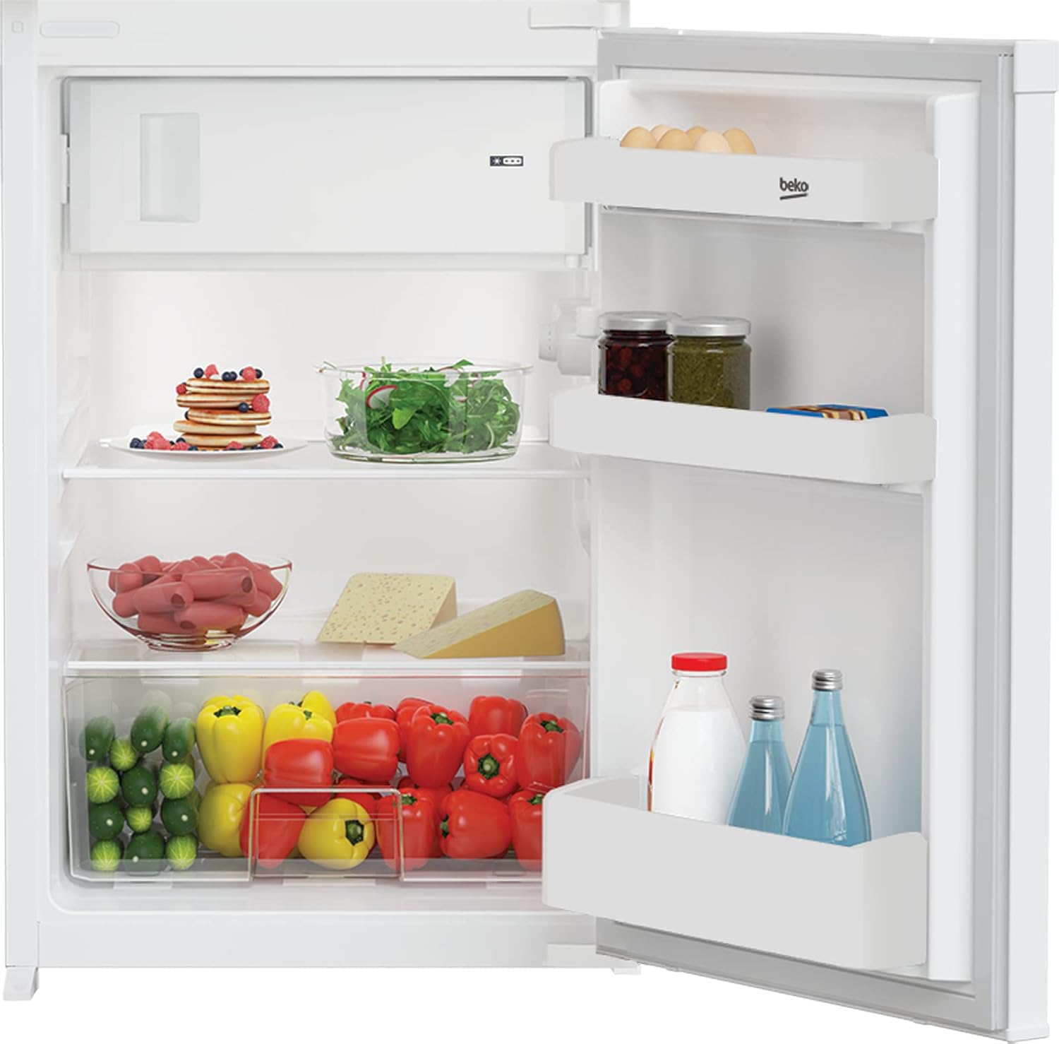 Beko Einbaukühlschrank mit Gefrierfach 110L weiß 54,5 x 54,5 x 86,6 cm Nische 88 cm 4 Sterne Gefrierfach Schlepptürtechnik leise 35 dB-Pineuppad