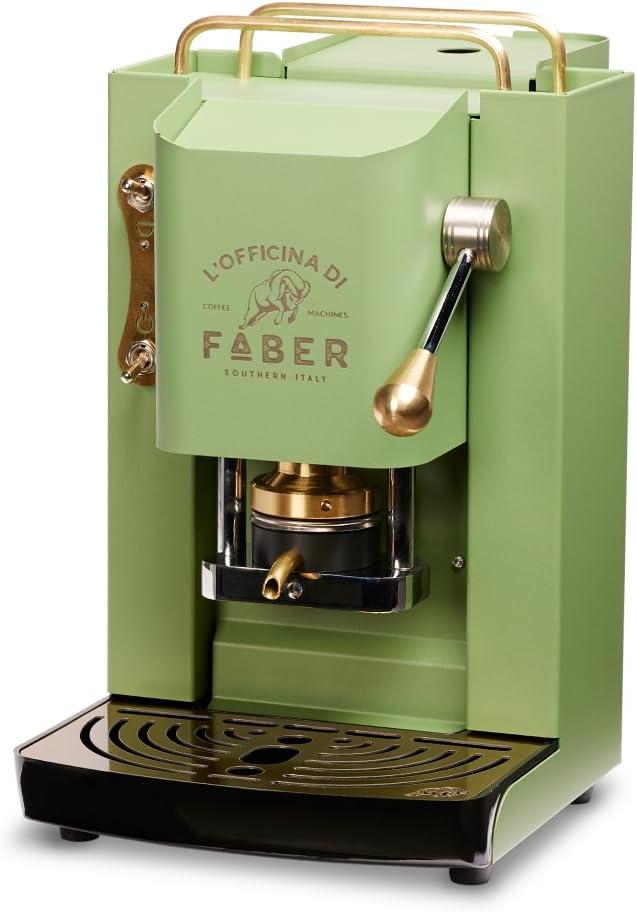 Faber Pro Deluxe ESE 44 mm Kaffeepadmaschine Acid Green – Messingbeschichtete Padpresse Einstellbare Padpressung Elektroventil Abnehmbarer Wassertank-Pineuppad